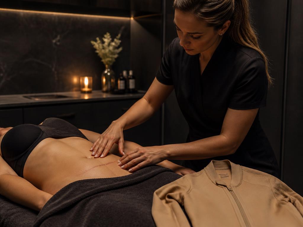 Post-operative lymphatic drainage technique being demonstrated